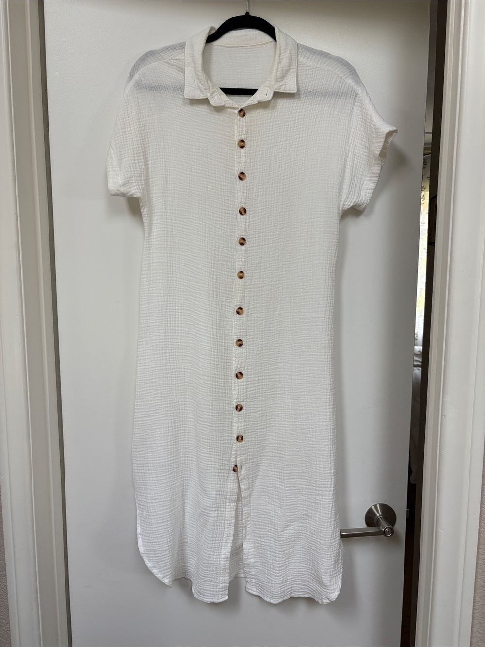 Classic White Button-Front Shirt Dress